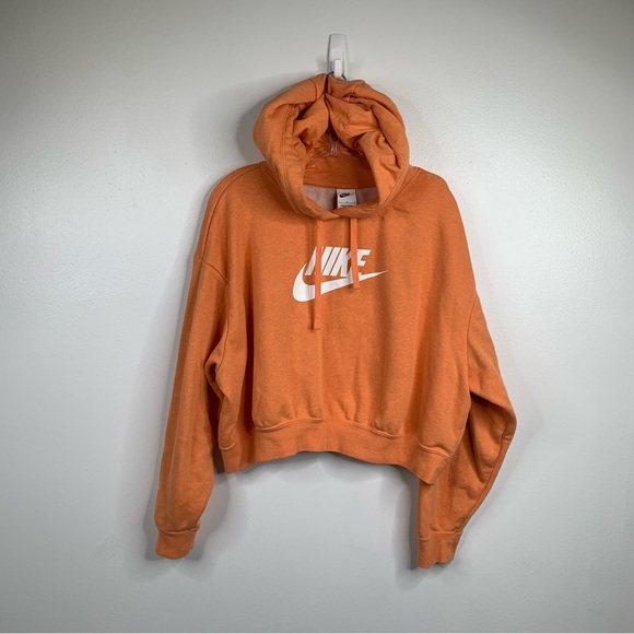 Nike Sportswear Club Fleece‎ Cropped Hooded Sweatshirt Size Large Hoodie Orange - Picture 1 of 8